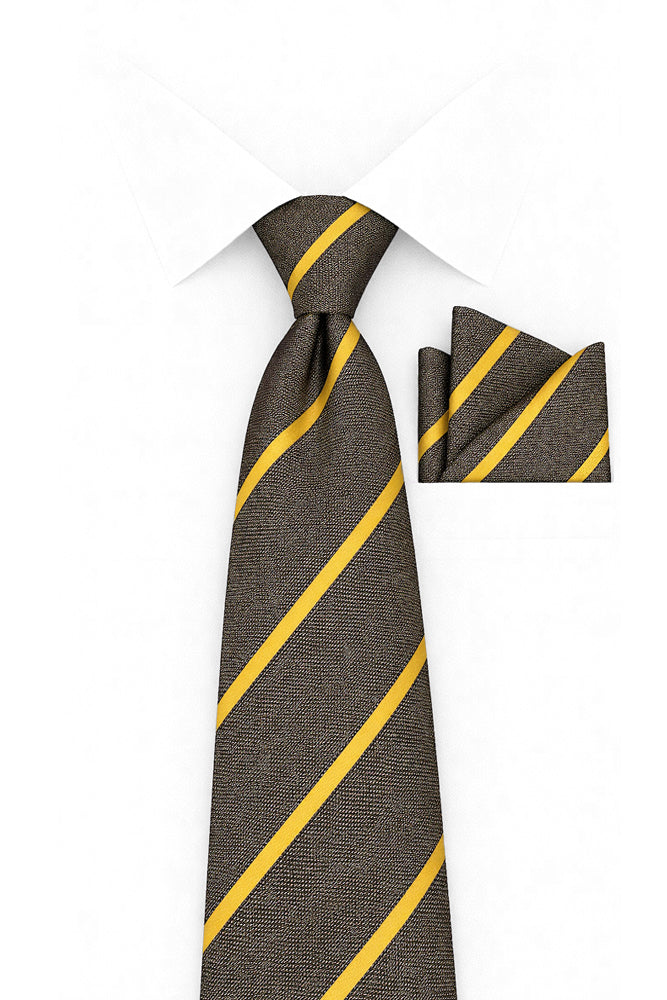YELLOW STRIPE 2 PC TIE & HANKIE SET