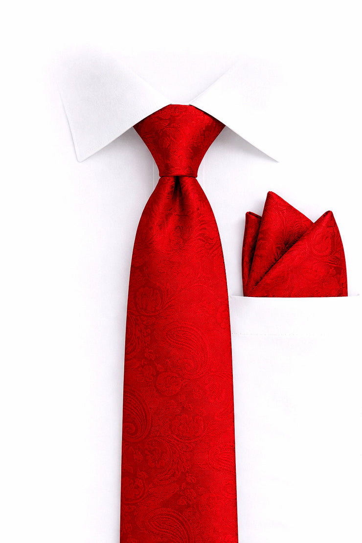 RED PAISLEY 2 PC TIE & HANKIE SET