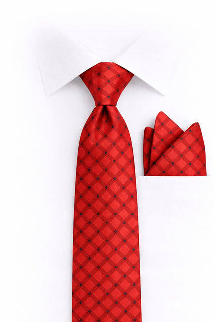 RED PLAID 2 PC TIE & HANKIE SET