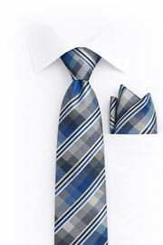 BLUE PLAID 2 PC TIE & HANKIE SET