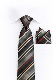 BLACK BURGUNDY PLAID 2 PC TIE & HANKIE SET