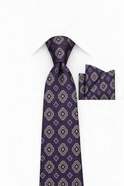 PURPLE GEO 2 PC TIE & HANKIE SET