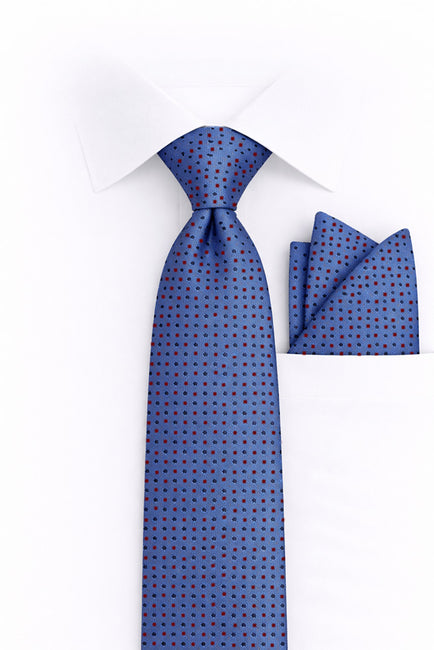 BLUE DOT 2 PC TIE & HANKIE SET