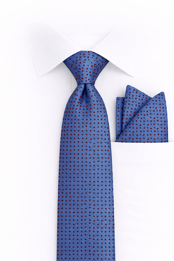 BLUE DOT 2 PC TIE & HANKIE SET