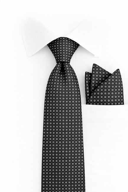 BLACK DOT 2 PC TIE & HANKIE SET