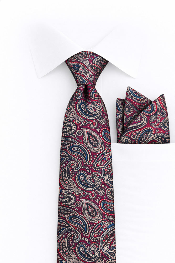 MAGENTA PAISLEY 2 PC TIE & HANKIE SET