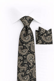 BLACK PAISLEY 2 PC TIE & HANKIE SET