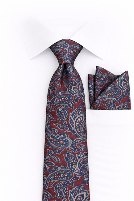 BURGUNDY PAISLEY 2 PC TIE & HANKIE SET
