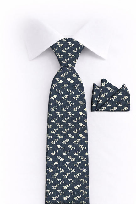 NAVY PAISLEY 2 PC TIE & HANKIE SET