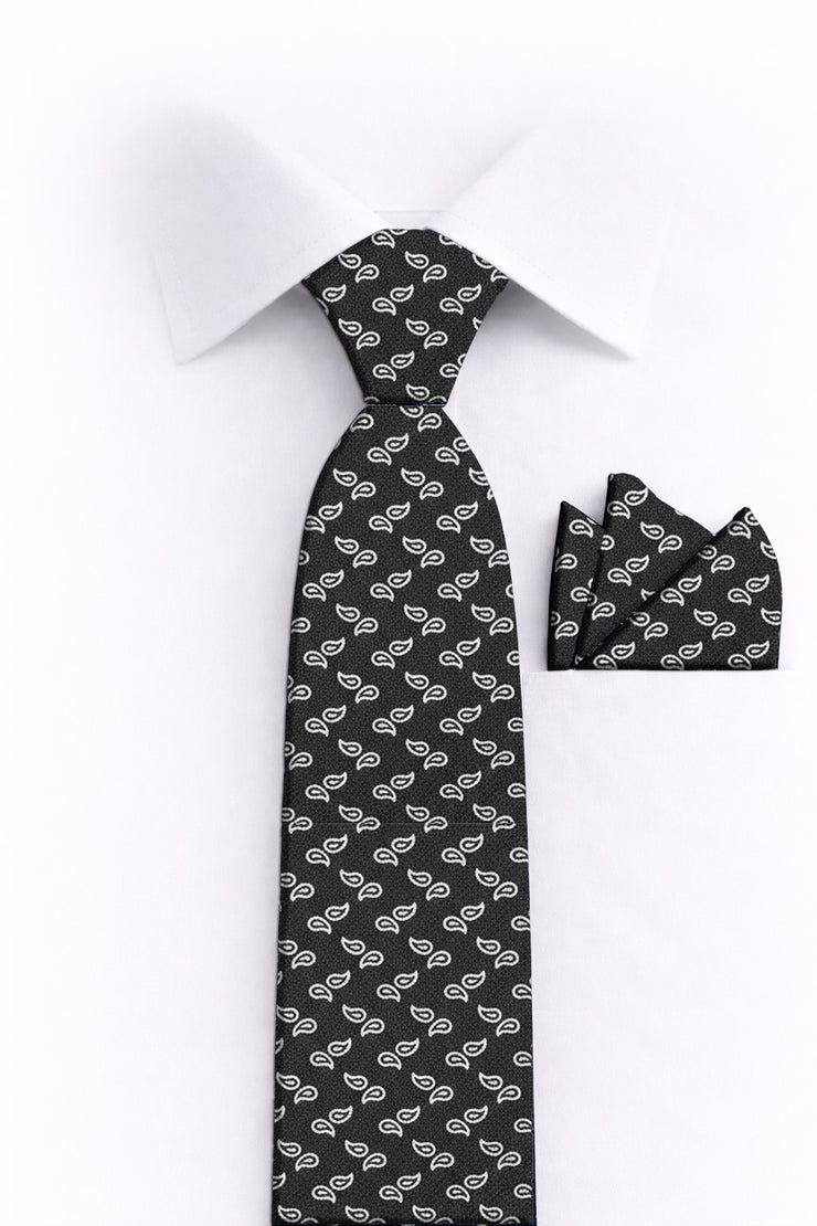 BLACK PAISLEY 2 PC TIE & HANKIE SET