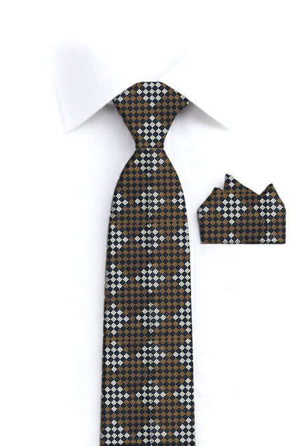 COPPER CHECKERED 2 PC TIE & HANKIE SET