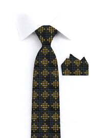GOLD CHECKERED 2 PC TIE & HANKIE SET