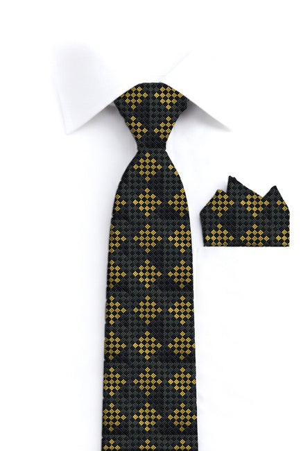 GOLD CHECKERED 2 PC TIE & HANKIE SET