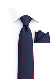 NAVY RED DOT 2 PC TIE & HANKIE SET