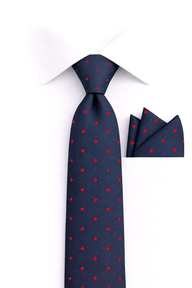 NAVY RED DOT 2 PC TIE & HANKIE SET