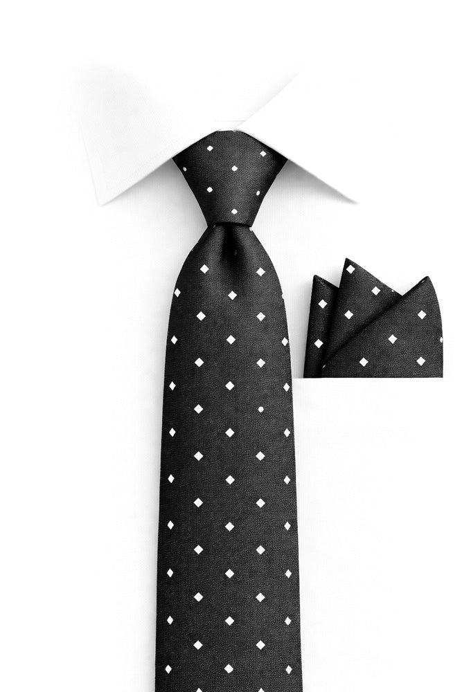 BLACK WHITE DOT 2 PC TIE & HANKIE SET