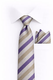 PURPLE STRIPE 2 PC TIE & HANKIE SET