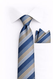 NAVY STRIPE 2 PC TIE & HANKIE SET