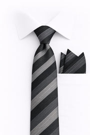 BLACK STRIPE 2 PC TIE & HANKIE SET