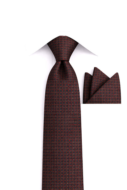 BURGUNDY GEO  2 PC TIE & HANKIE SET