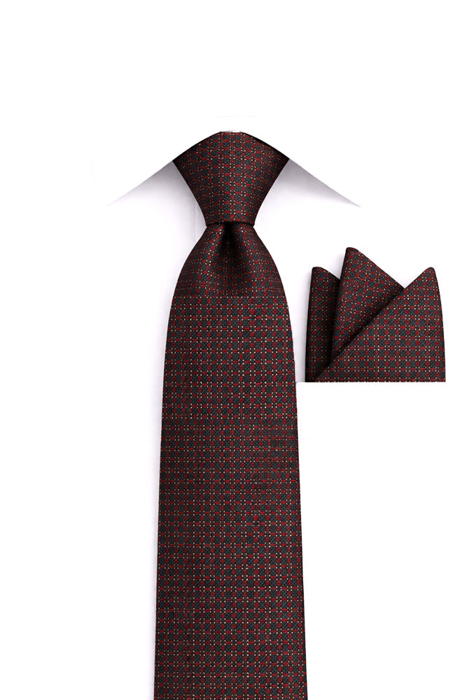 BURGUNDY GEO  2 PC TIE & HANKIE SET