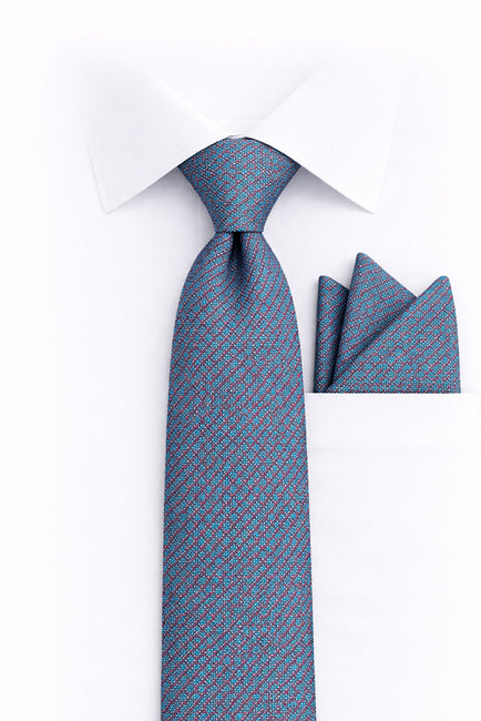 BLUE GEO  2 PC TIE & HANKIE SET