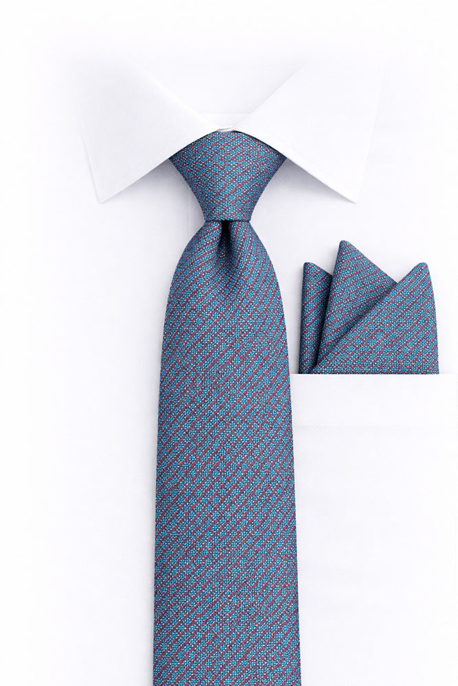 BLUE GEO  2 PC TIE & HANKIE SET