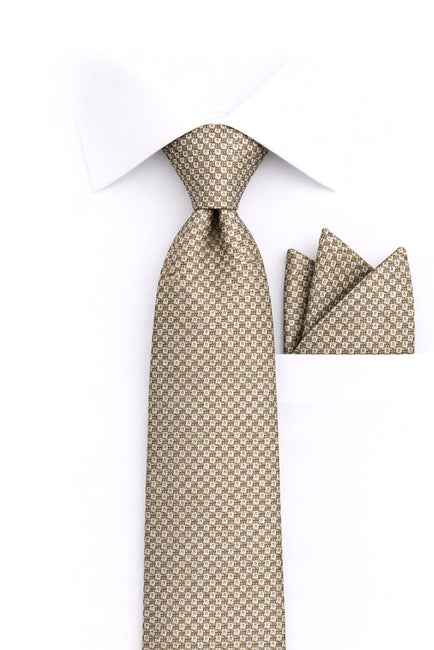 TAN GEO 2 PC TIE & HANKIE SET
