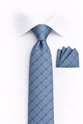 BLUE GEO 2 PC TIE & HANKIE SET