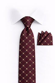 BURGUNDY GEO FLORAL 2 PC TIE & HANKIE SET