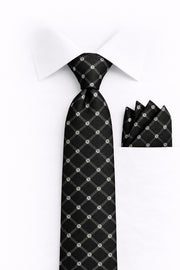 BLACK GEO FLORAL 2 PC TIE & HANKIE SET