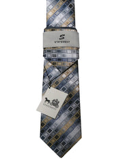 GREY & GOLD CHECKERED 2 PC TIE & HANKIE SET