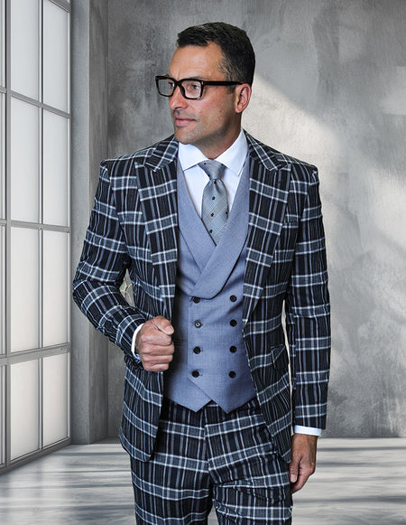 TERRY 3 PC BLACK PLAID MODERN FIT SUIT