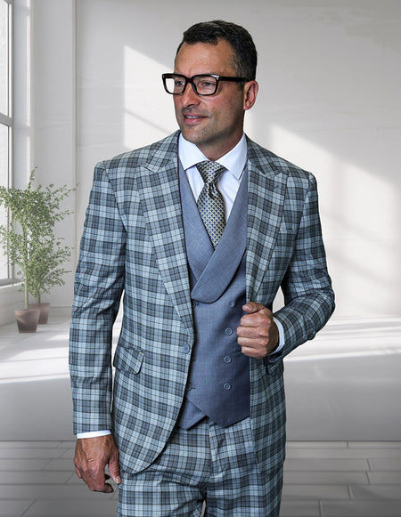 TERRY 3 PC CHARCOAL PLAID MODERN FIT SUIT