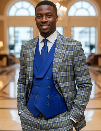 TERRY 3 PC ROYAL PLAID MODERN FIT SUIT