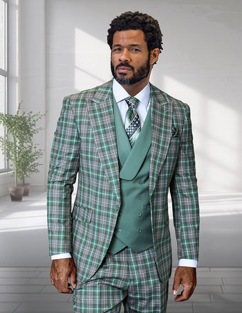 TERRY 3 PC SAGE PLAID MODERN FIT SUIT