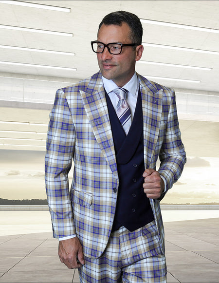 TERRY 3 PC SAPPHIRE PLAID MODERN FIT SUIT