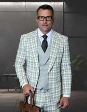 TERRY 3 PC TAN PLAID MODERN FIT SUIT