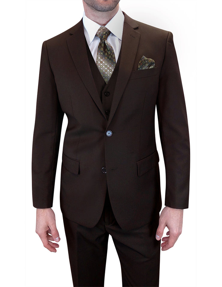 BROWN 3 PC MODERN FIT SUIT