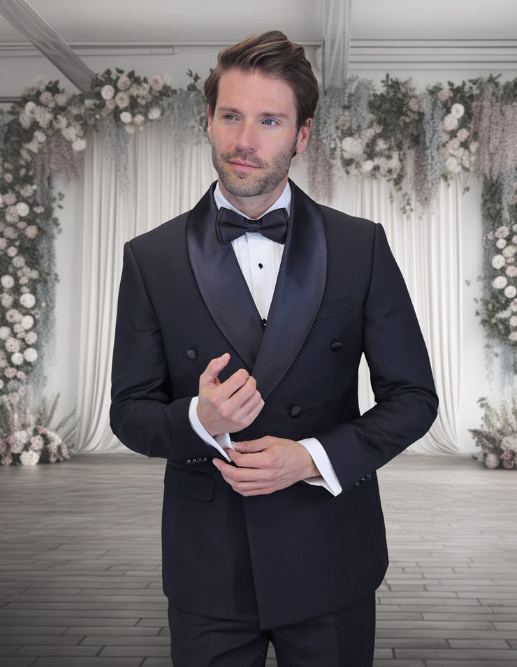 SHAW BLACK DOUBLE BREASTED  MODERN FIT TUXEDO