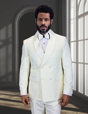 SHAW OFF WHITE DOUBLE BREASTED MODERN FIT TUXEDO