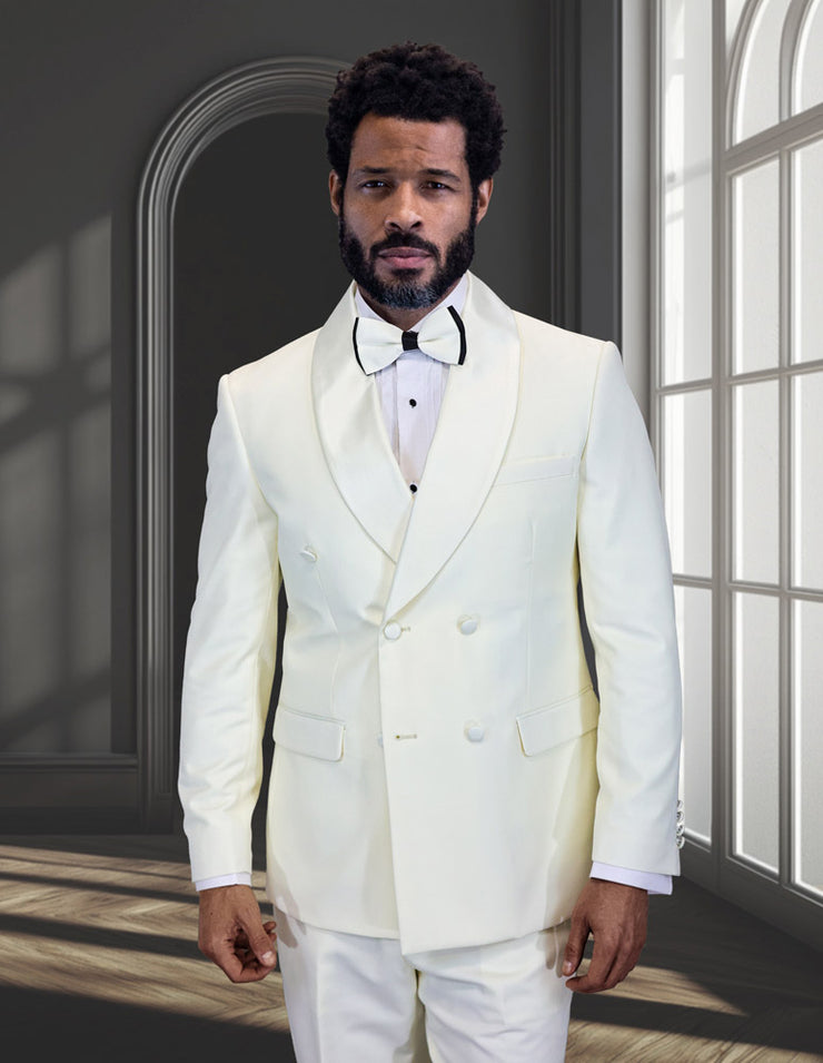 SHAW OFF WHITE DOUBLE BREASTED MODERN FIT TUXEDO