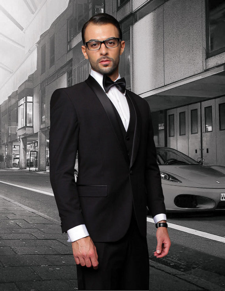 RENOIR 3 PC BLACK MODERN FIT TUXEDO