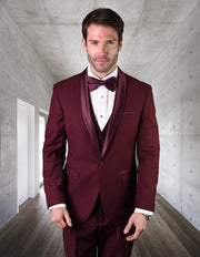 RENOIR 3 PC BURGUNDY MODERN FIT TUXEDO