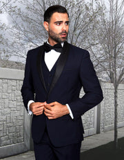 RENOIR 3 PC NAVY/BLACK MODERN FIT TUXEDO