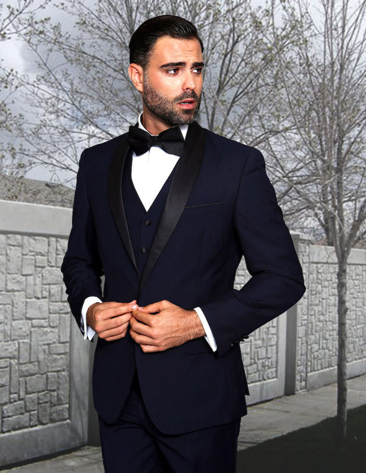RENOIR 3 PC NAVY/BLACK MODERN FIT TUXEDO