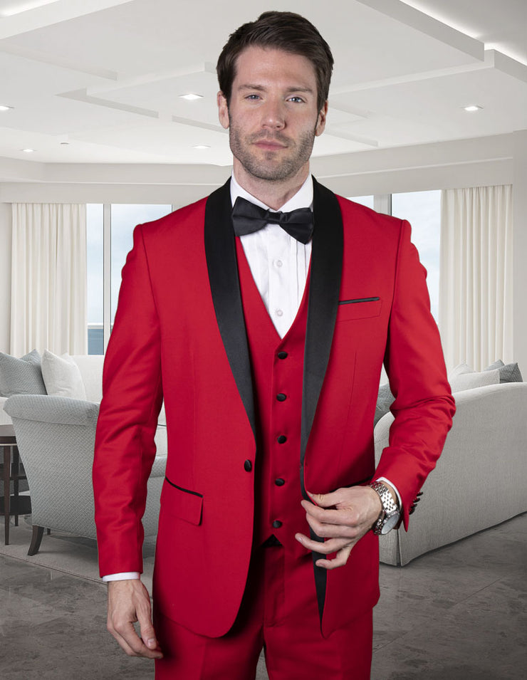 RENOIR 3 PC RED MODERN FIT TUXEDO