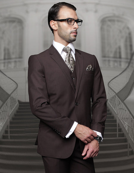 TAZMAN 3 PC BROWN REGULAR FIT SUIT