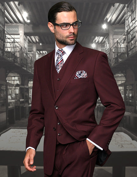 TAZMAN 3 PC BURGUNDY REGULAR FIT SUIT