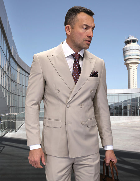 MATEO TAN REGULAR FIT DOUBLE BREASTED SUIT